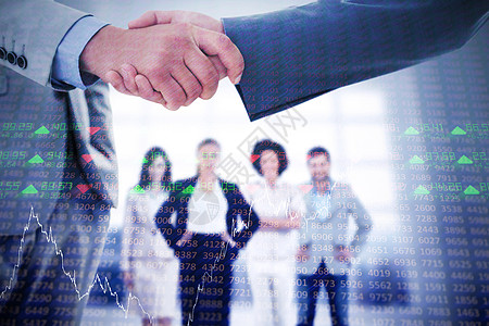 双手呵护企业握手的复合形象双手套装女性同事合作男人行政人员金融会议数据背景