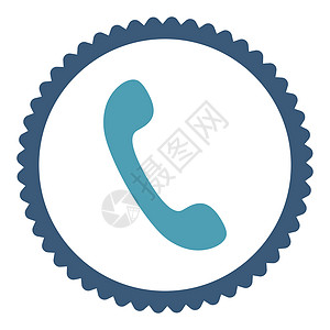 电话平扁青青和蓝色环形邮票图标戒指扬声器拨号电讯讲话海豹电话证书电话号码青色图片