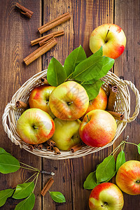 苹果水果营养篮子肉桂叶子收成素食主义者食物桌子乡村图片