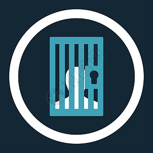 监狱犯人监狱平板蓝色和白颜色四舍五入的图形图标框架法律惩罚锁孔白色法庭逮捕警卫刑事房间背景