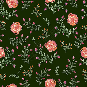 鲜花水彩图案周年植物群装饰品手绘纪念日风格织物花园玫瑰装饰图片
