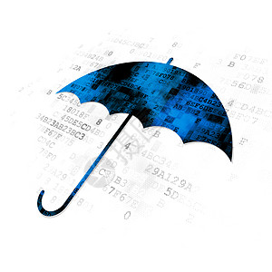 数字背景上的隐私概念伞雨伞展示蓝色屏幕网络天篷犯罪别针阳伞密码背景图片