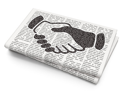 金融概念 对报纸背景的握手协议通讯团队市场问候语合伙公司项目战略领导图片