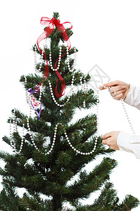 装饰圣诞树丝带松果季节红色风格白色女士植物装饰品庆典背景图片
