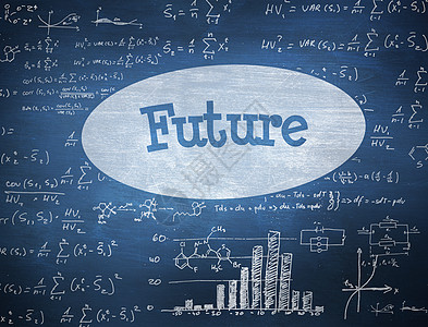 未来面对蓝色黑板一个字功能方程数学理论流行语预报物理图片