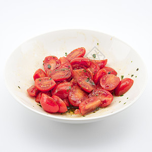 含有巴西和黄酒醋的樱桃番茄叶子蔬菜食物美食厨房香料饮食香脂营养生物图片