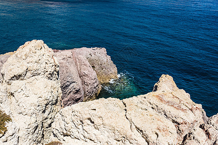 希腊米洛斯岛Milos由白矿形成而成的海景景观火山风景旅游假期旅行画报矿物海滩粉笔海岸图片