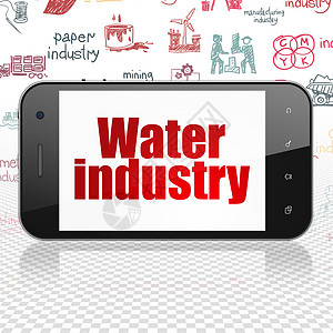 工业概念 水产业的智能手机显示在展示中图片