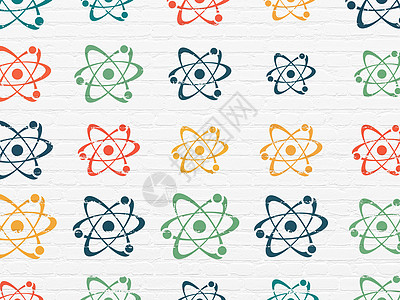 科学概念 墙壁背景上的分子图标绘画实验物理技术原子化学生物学创新建筑实验室图片