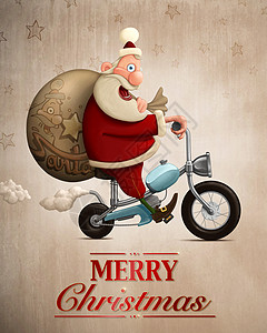 圣诞老人摩托车交付贺礼卡卡图片