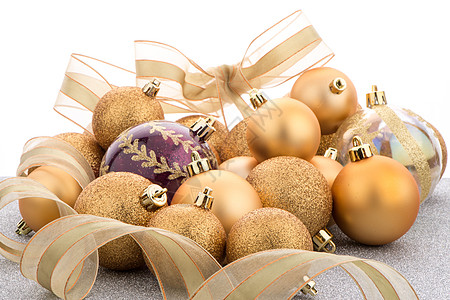 金金色圣诞球装饰乐趣丝带假期装饰品辉光火花团体金子魔法图片