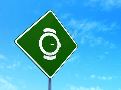 时间表概念 手表路记路标标志背景天空蓝色日程招牌展示街道工作倒数导航木板图片