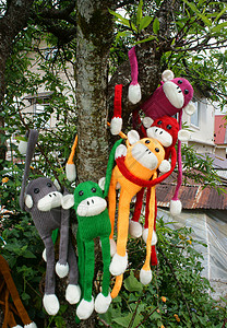 编织猴子 符号2016年 猴子年印象家庭手工针织猴年水果玩具树干人群场景背景图片