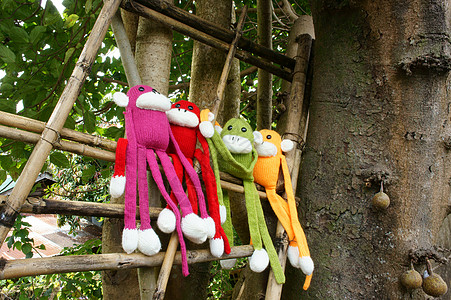 编织猴子 符号2016年 猴子年团体手工猴年印象农历水果家庭玩具人群针织背景图片
