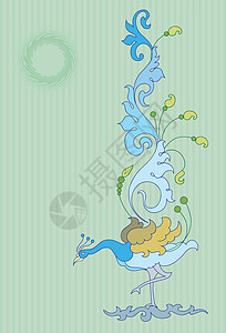 孔雀手笔书法羽毛野生动物夹子装饰品插图漩涡曲线波峰尾巴图片