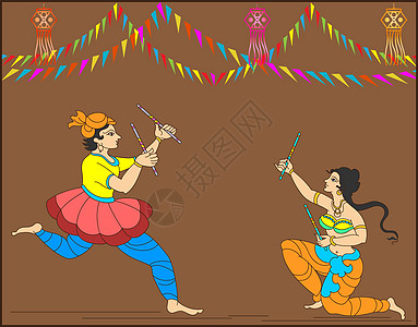加尔巴印度舞蹈男士书法插图草图上帝女神舞蹈家女孩节日乐器图片
