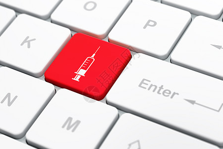 计算机键盘背景上的医学概念注射器疫苗公司按钮康复药店援助医院烟道注射药品图片