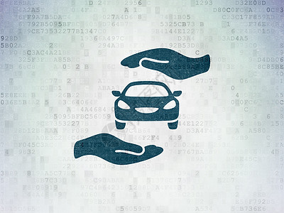 保险概念 关于数字纸面背景的汽车和棕榈安全事故风险金融政策电脑绘画技术蓝色被保险人图片