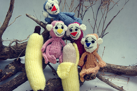 猴子 编织玩具 符号 手工制作香蕉水果家庭闲暇毛绒乐趣爱好猴年新年动物背景图片