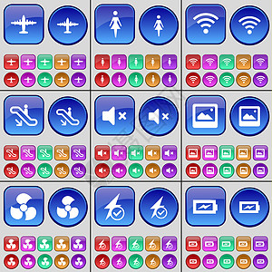 飞机 剪影 Wi-Fi 自动扶梯 静音 窗户 螺丝 闪光灯 充电 一大套多色按钮图片