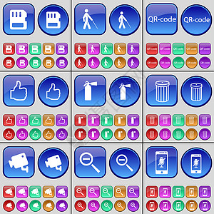 SIM卡 百叶窗 二维码 点赞 灭火器 垃圾桶 闭路电视 放大镜 智能手机 一大套多色按钮图片