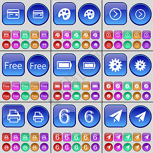 信用卡 调色板 向右箭头 免费 电池 齿轮 打印机 六 纸飞机 一大套多色按钮图片