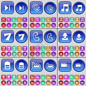 媒体跳过 剪辑 笔记 七 接收器 头像 电池 图表 手电筒 一大套多色按钮图片