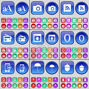 字体 相机 RSS 收音机 窗口 零 智能手机 雨伞 橡子 一大套多色按钮图片