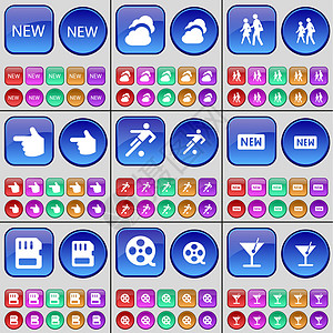 足球运动剪影图新 云 剪影 手 足球 新 SIM 卡 录像带 鸡尾酒 一大套多色按钮背景