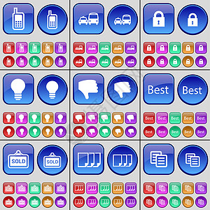 步骤图移动电话 运输 运输 锁 灯泡 最佳 已售出 文件 副本 一大套多色按钮背景