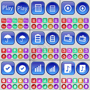 播放 计算器 向上箭头 雨伞 电池 联系人 刻度线 图表 注释 一大套多色按钮图片