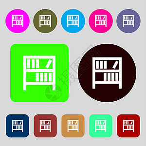 书店图标符号 12个彩色按钮 平面设计图片