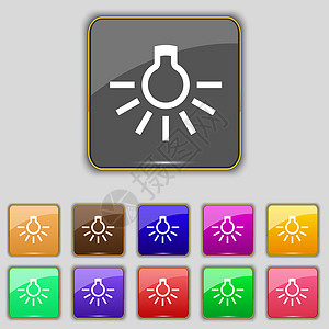 灯泡图标符号 设置为您网站的11个彩色按钮电子产品能量艺术节能头脑技术活力网络解决方案绘画图片