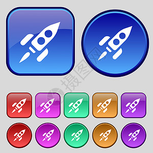 火箭图标符号 一套12个旧扣子用于设计图片