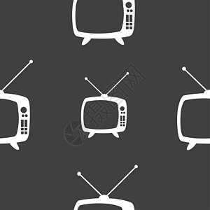 电视机图标复古电视模式标志图标 电视机符号 灰色背景上的无缝模式光标邮票网络白色质量海豹按钮手表屏幕指针背景