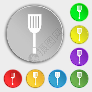 厨房电器图标符号 8个平板按钮上的符号食物用具厨具工具勺子刀具器具餐具餐厅插图图片
