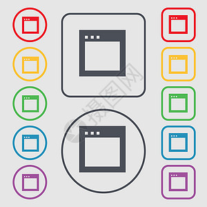 简单浏览器窗口图标符号 圆形上的符号和带框架的平方按钮图片