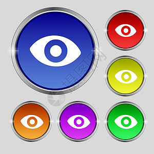 第六感 眼睛图标符号 光亮多彩按钮上的圆形符号图片