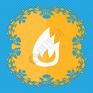 火焰 花粉平板设计 在蓝色抽象背景上 您文字的位置燃料标签插图按钮烧伤海豹危险圆圈营火质量图片