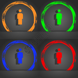 人 男人 男厕所图标符号 时尚的现代风格 在橙色 绿色 蓝色 绿色设计按钮海豹洗手间用户质量男生成员创造力插图邮票图片