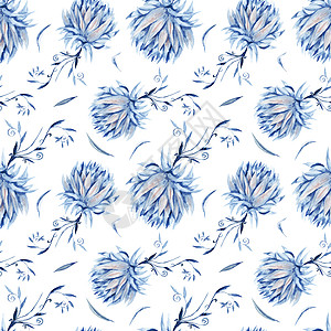 蓝色水彩花卉印地戈花卉水彩色形态植物绘画雏菊水彩画艺术墙纸靛青花瓣花园水彩背景