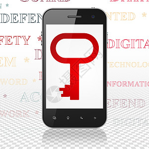 安全概念 显示有密钥的智能手机钥匙黑色细胞电话政策正方形触摸屏标签屏幕隐私图片