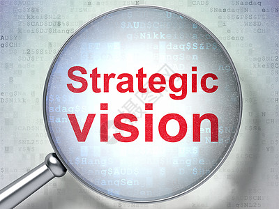 财务概念与光学玻璃的战略愿景营销镜片领导金融成功项目技术红色解决方案品牌图片