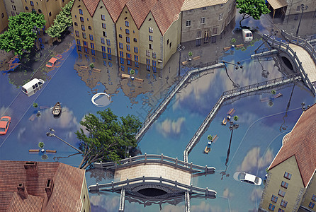 一个洪水泛滥的小镇图片