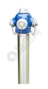白色的防火水栓金属预防插头蓝色背景图片