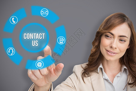 商业女商务人士触摸无形屏幕的复合图象色卡手指女性商务电话职业技术顾客电脑互联网图片