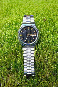 草地上的人手表图片