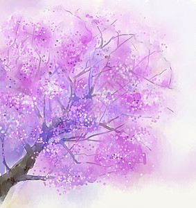 粉红色花朵的鲜花树木绘画摘要图片