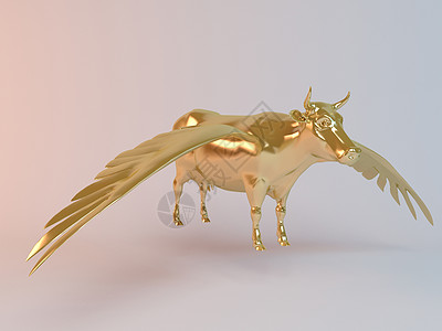 金色3D飞行动物牛游泳荒野金属天空金子生活奢华射线标签力量图片