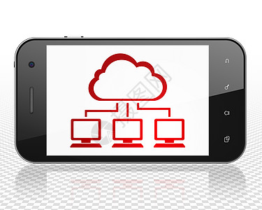 云层联网概念 显示有云端网络的智能手机社会解决方案展示软件数据全球黑色触摸屏屏幕监视器图片